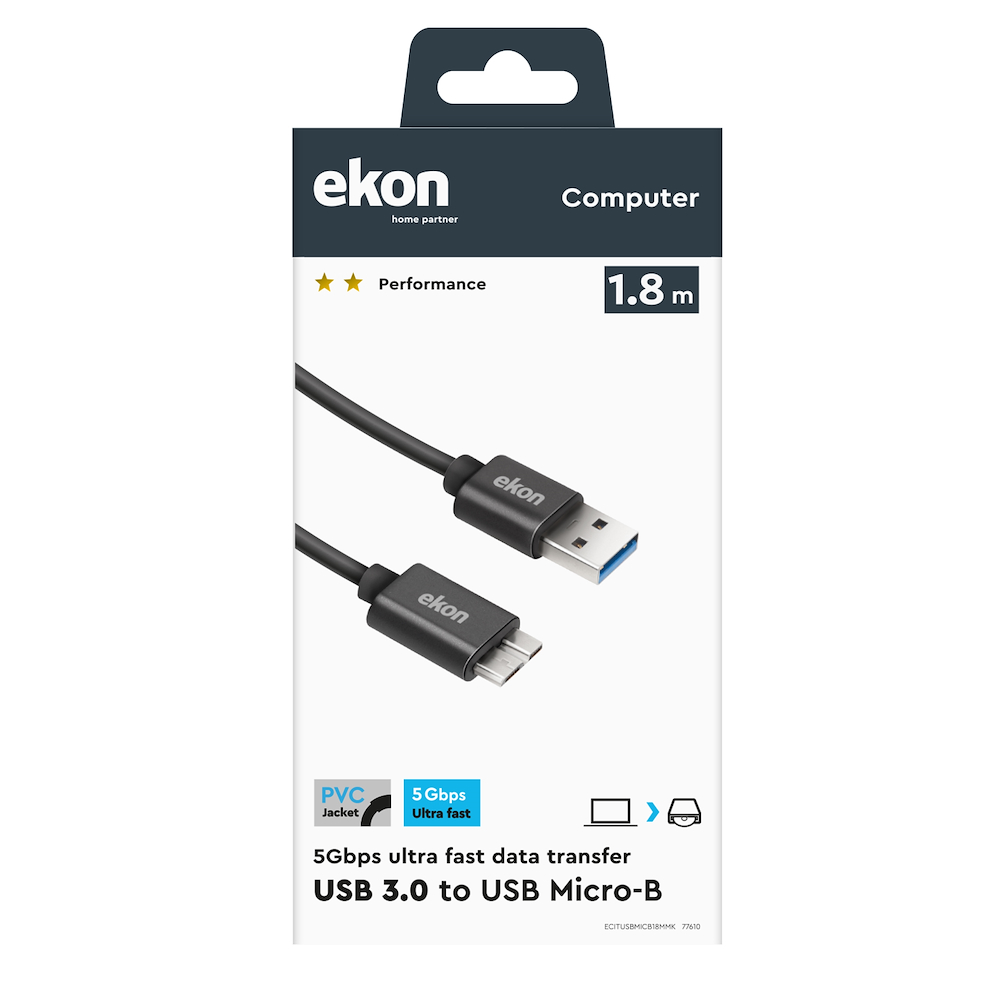 EKON ECITUSBMICB18MMK - Cavo USB 3.1 Micro B 1.8m