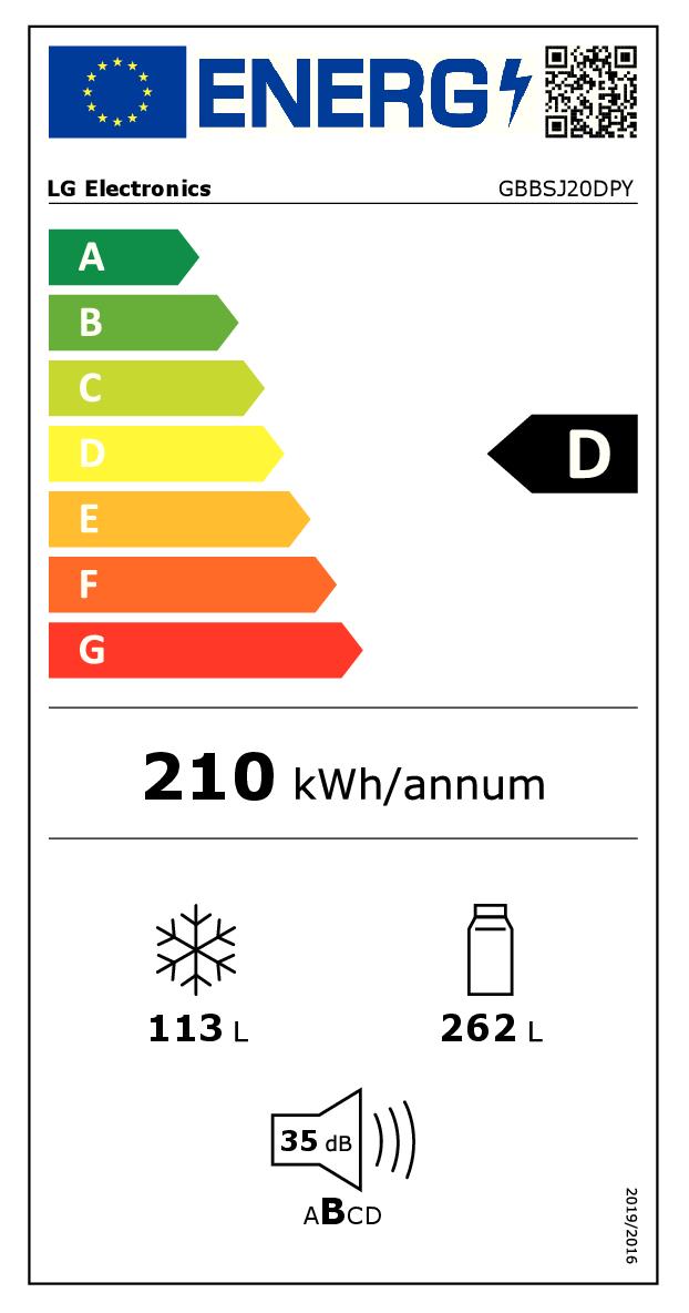 LG GBBSJ20DPY - Frigorifero Combi 375LT Acciaio