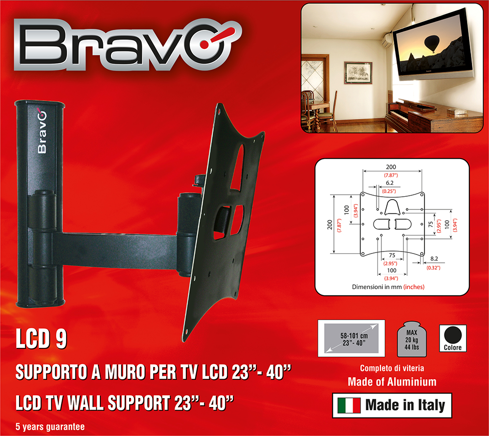 BRAVO LCD9BLACK - Supporto TV in alluminio per 23-40 pollici