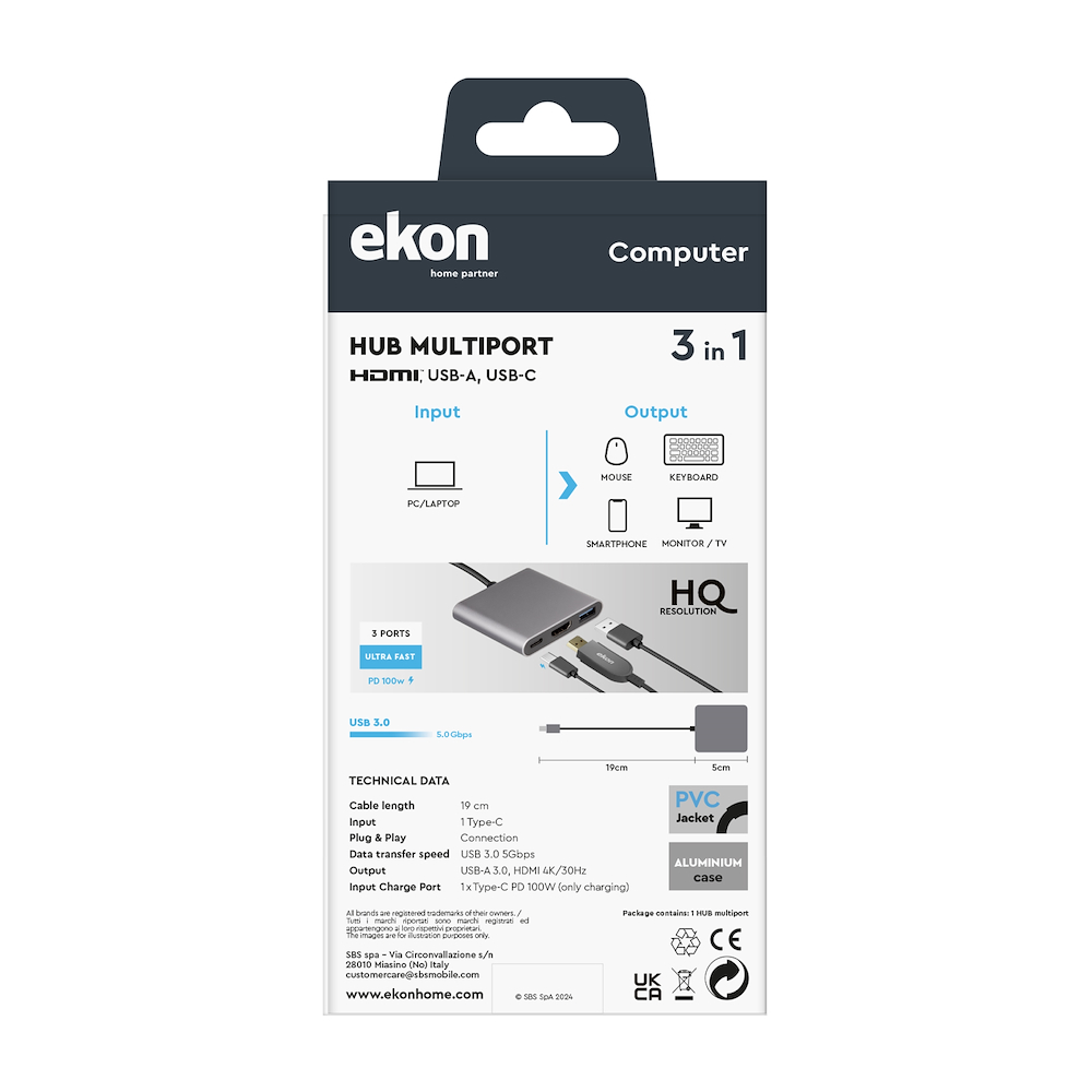 EKON ECITTYCUSBHDMITYC - Type C Hub mit HDMI und USB
