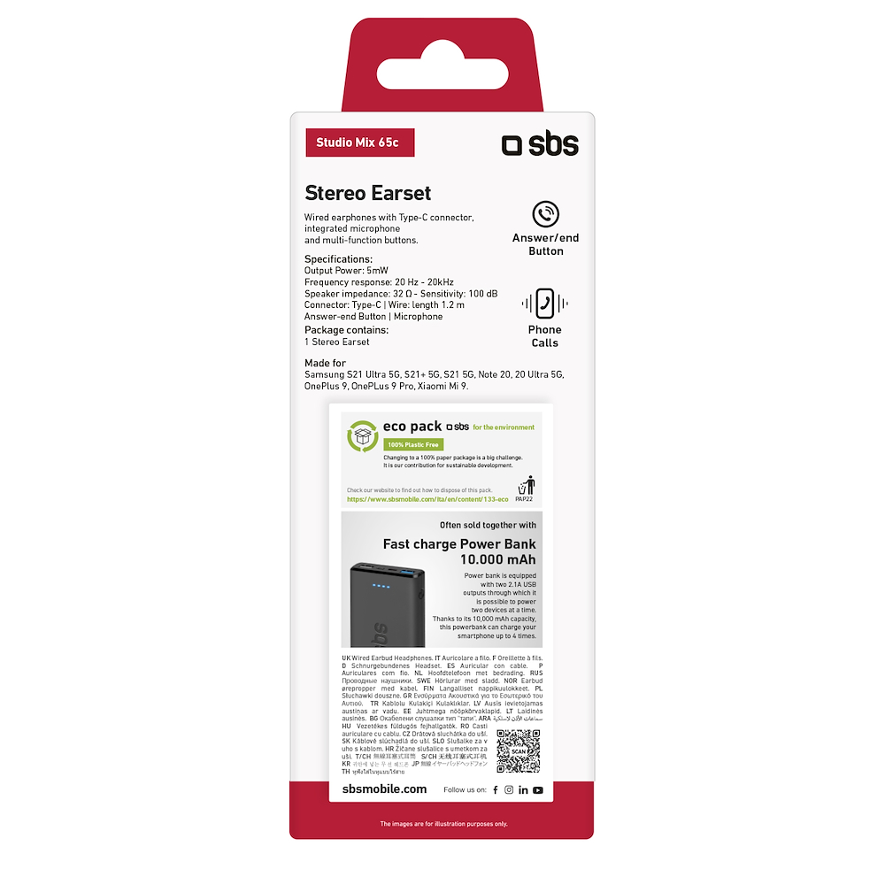 SBS TEEARTYCAPK - Cuffie Semi In-Ear USB-C Nere