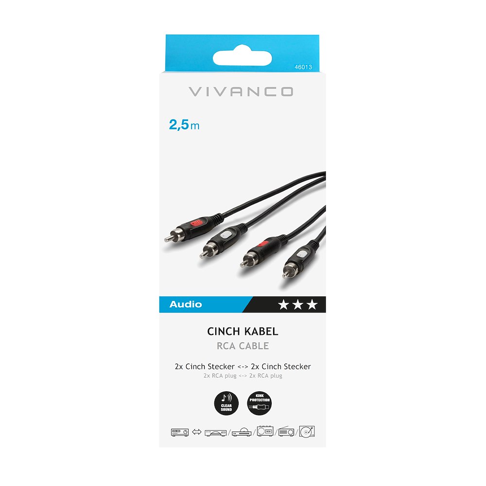VIVANCO VVA2RCA25MMK - Cavo RCA stereo 2.5m