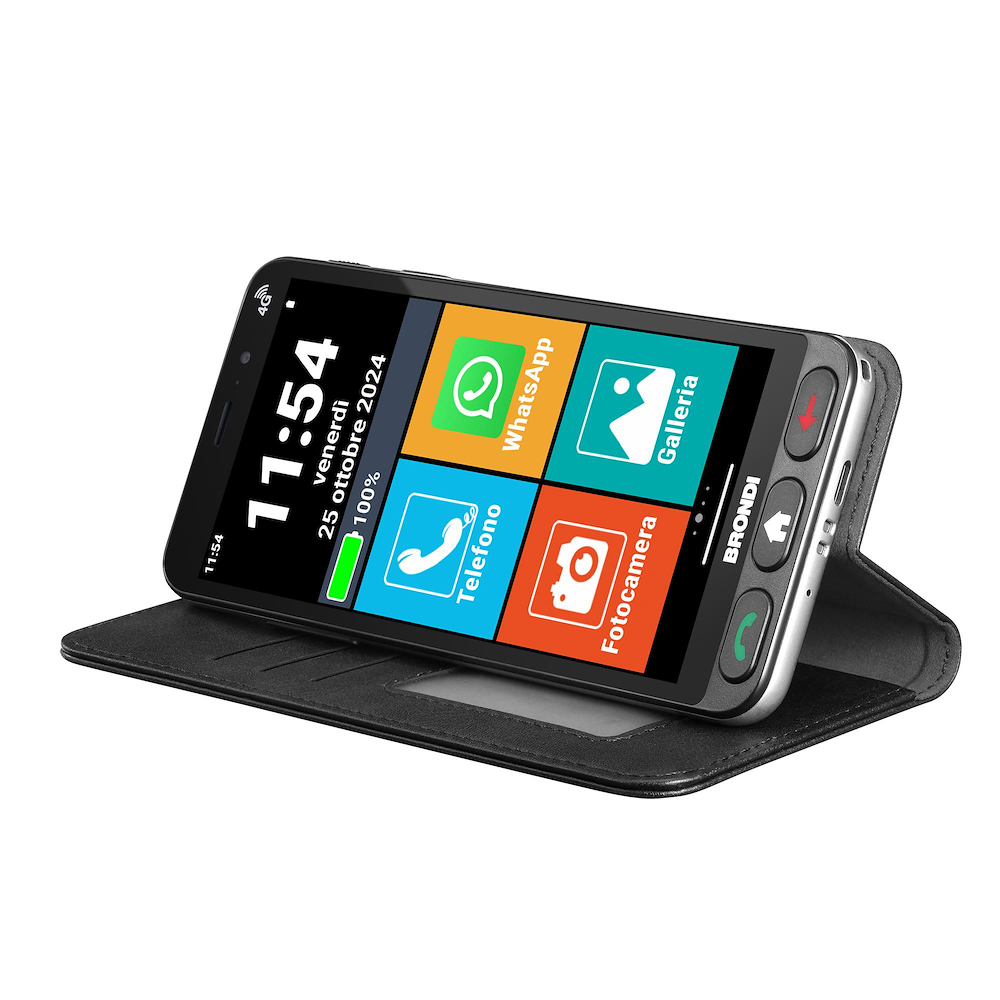 Brondi AMICOVERO4GCBLACK - Smartphone per anziani con tasto SOS