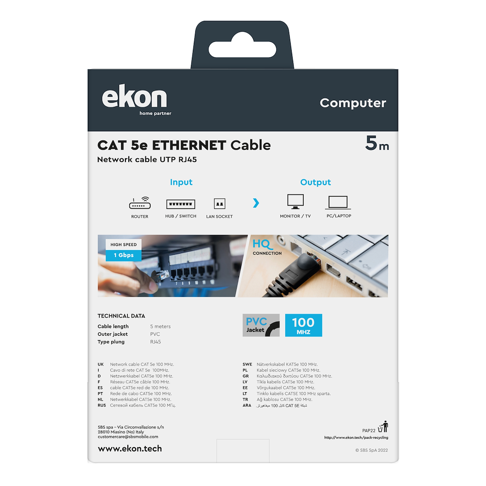 EKON ECITLAN5E50GY - Netzwerkkabel UTP 5m Grau