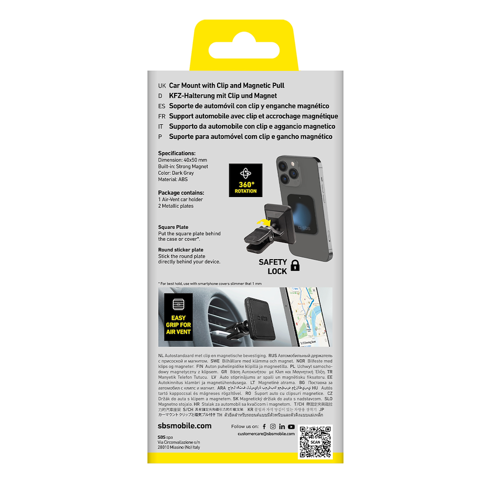 SBS TESUPMAGXLCLIP - Supporto Magnetico Quadrato Auto