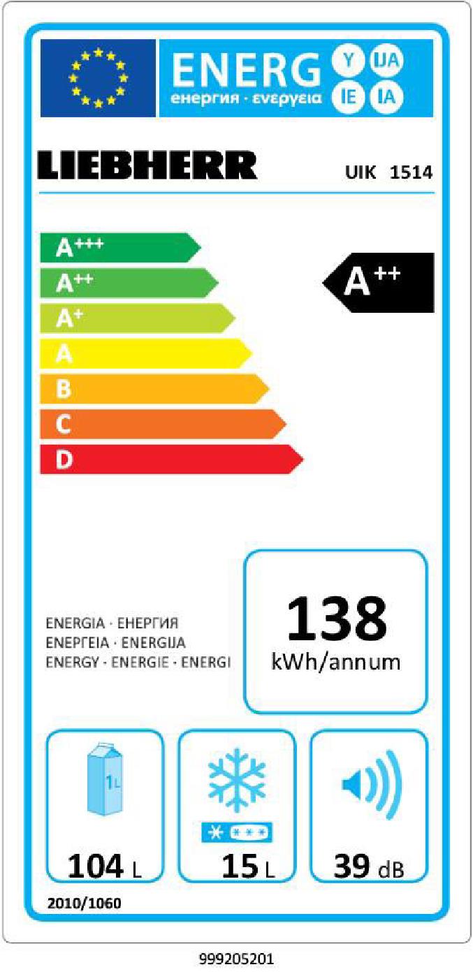 LIEBHERR UIK1514 - Untertisch Kühlschrank 104L in Weiß
