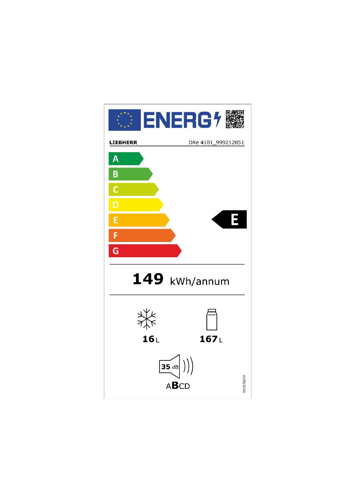LIEBHERR DRE4101 - 1-Tür Kühlschrank mit Gefrierfach 182L