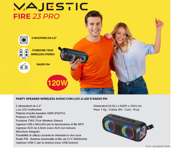 MAJESTIC FIRE23PROBK - Speaker Party Wireless 300W MAJESTIC FIRE23PROBK - Speaker Party Wireless 300W