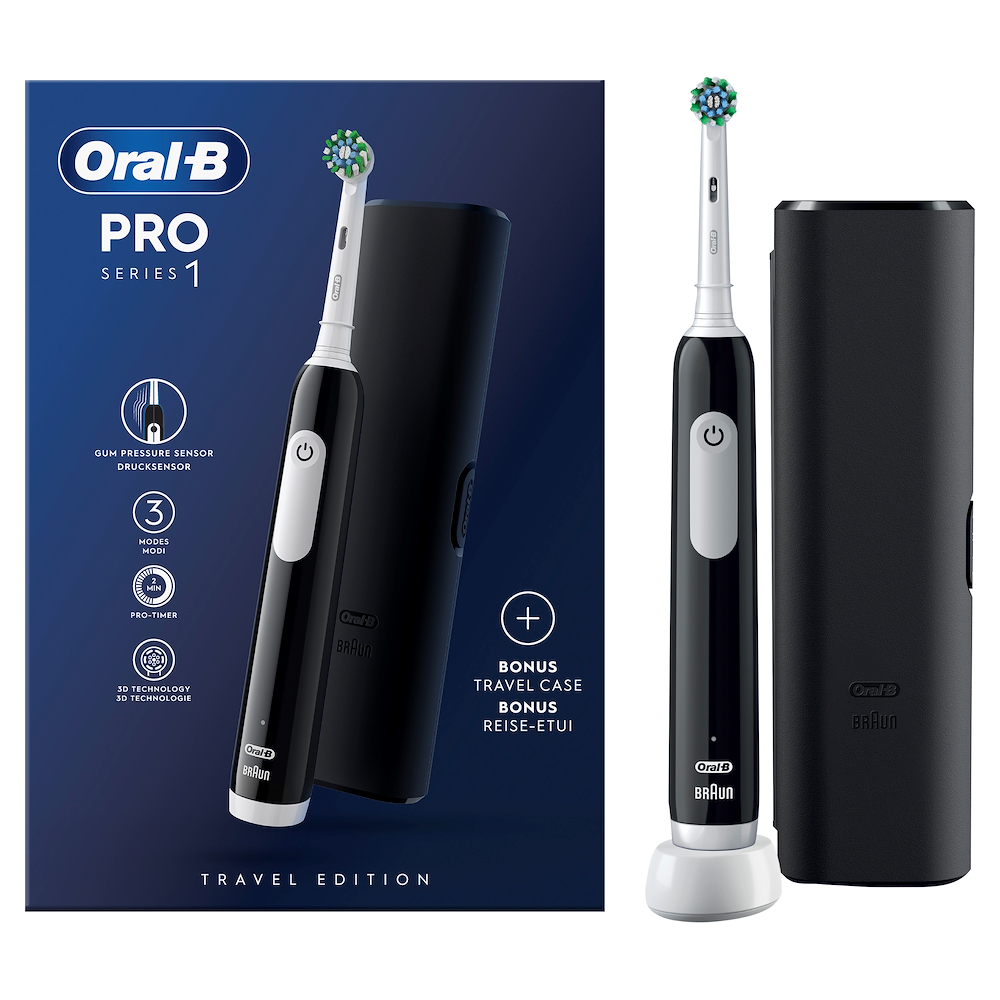 ORAL-B PRO1BLACKTRAVELCASE - Oral-B Pro 1 Spazzolino Elettrico Nero con Custodia da Viaggio ORAL-B PRO1BLACKTRAVELCASE - Oral-B Pro 1 Spazzolino Elettrico Nero con Custodia da Viaggio