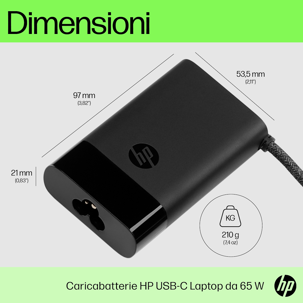 HP 671R2AA - Alimentatore USB-C 65W Compatto