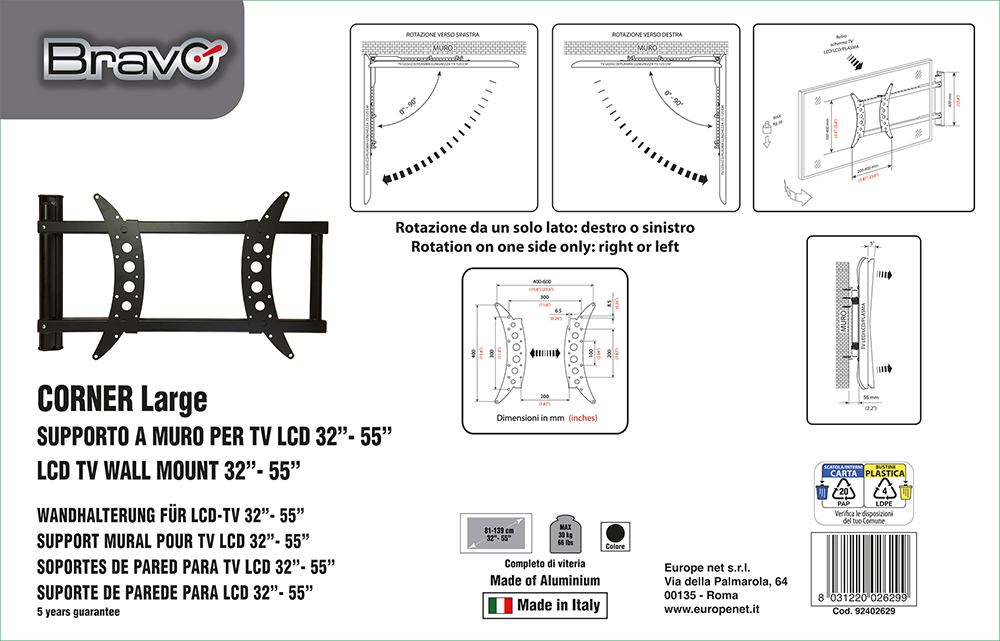 BRAVO CORNERLARGE - Supporto TV angolare 32-55"