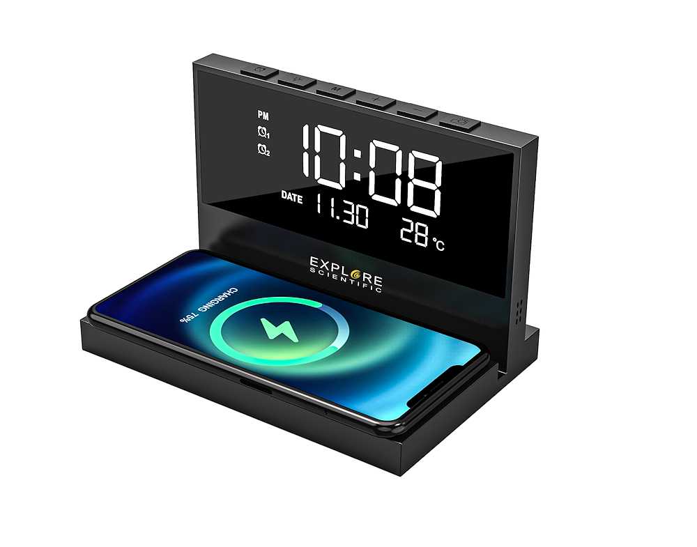 EXPLORE SCIENTIFIC BCC2002CM3000 - Schreibtischuhr mit kabelloser Ladestation
