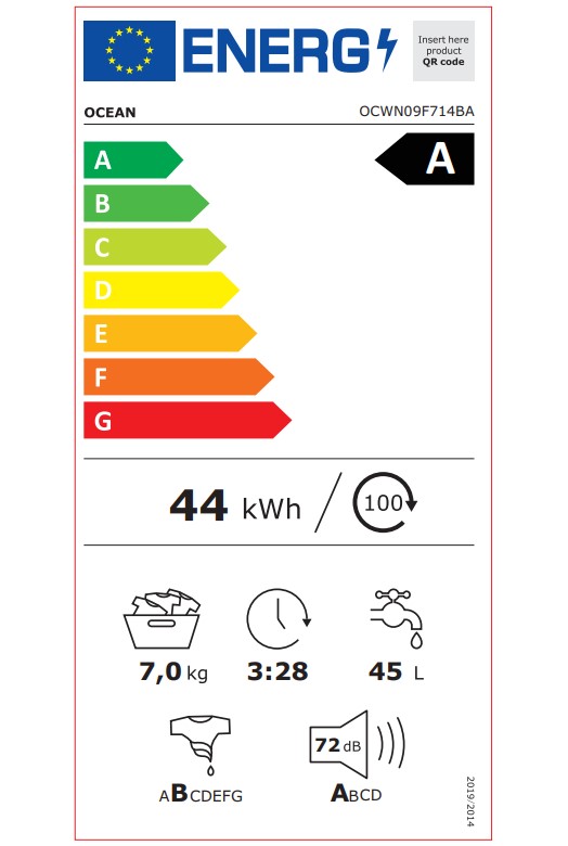 OCEAN OCWN09F714BA - Waschmaschine Ocean 7kg A, 1400 U/min, Dampf