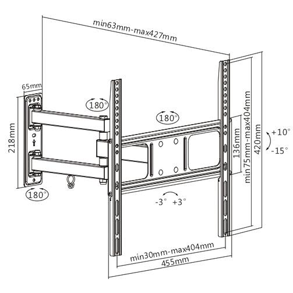 MUNARI SP242 - SP322 – Schwenkbare TV-Wandhalterung für Fernseher bis 50 Zoll (127 cm)
