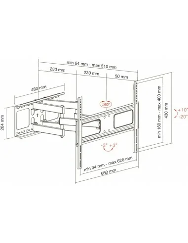MUNARI SP351 - SP351 – Schwenkbare TV-Wandhalterung für Fernseher bis 65 Zoll (50 kg)