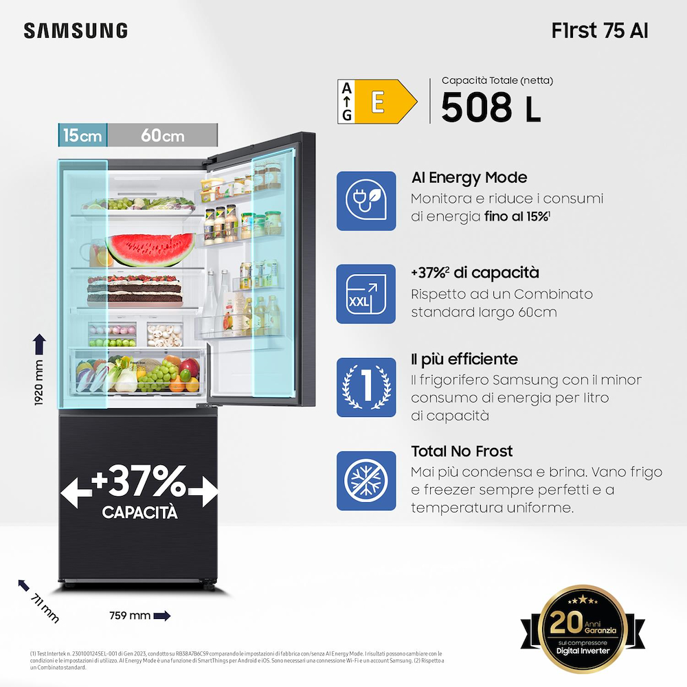 SAMSUNG RB50DG601EB1EF - Frigorifero Combinato 508Lt WiFi