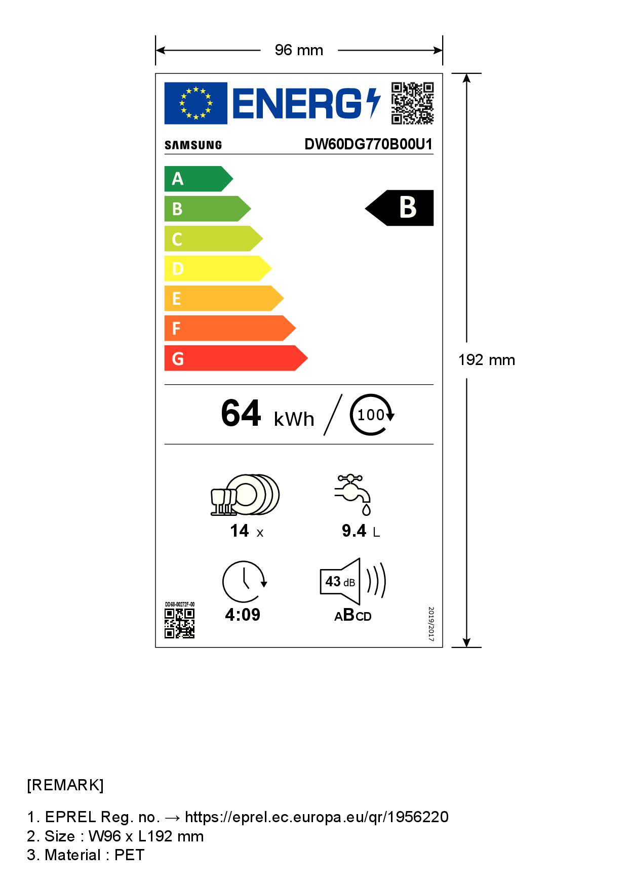 SAMSUNG DW60DG770B00U1 - Lavastoviglie 60cm Classe B