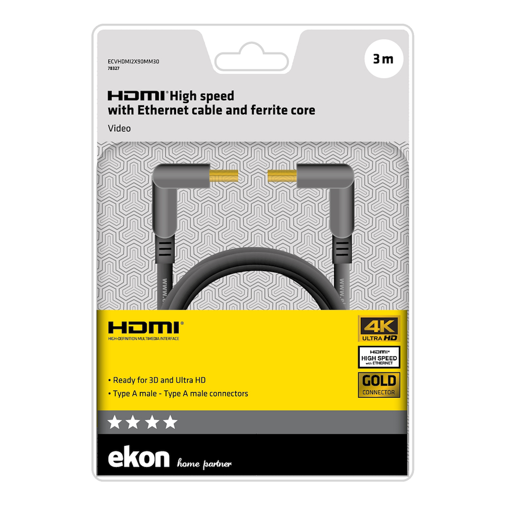 EKON ECVHDMI2X90MM30 - Cavo HDMI 2X90 Gradi Lunghezza 3 Mt