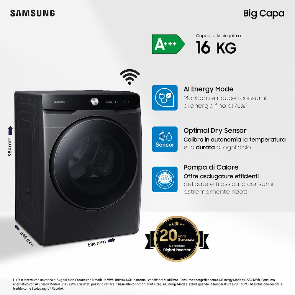 SAMSUNG DV16DG8600BVU3 - Asciugatrice Frontale 16kg