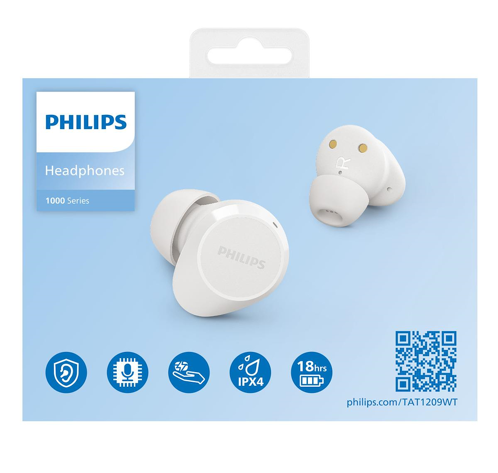 PHILIPS TAT1209WT - Cuffie true wireless Bluetooth con bassi dinamici