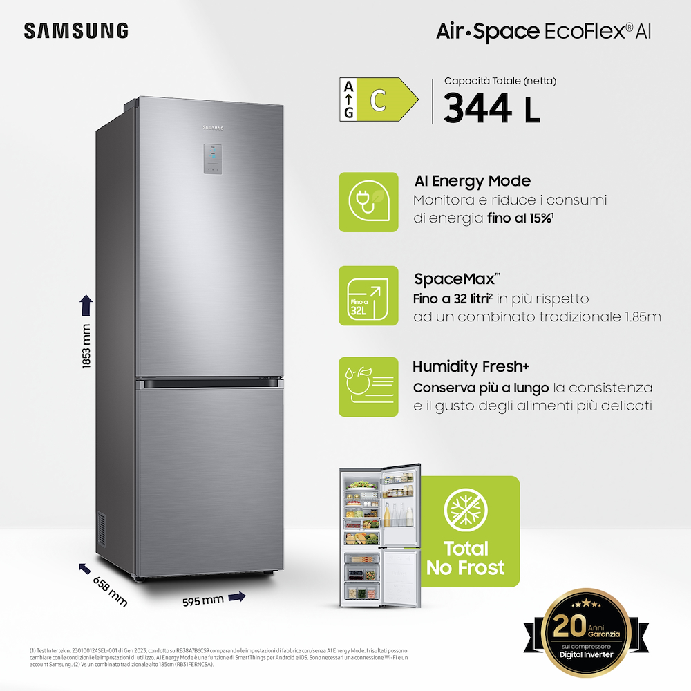 SAMSUNG RB34C775CS9EF - Frigorifero Combinato EcoFlex AI