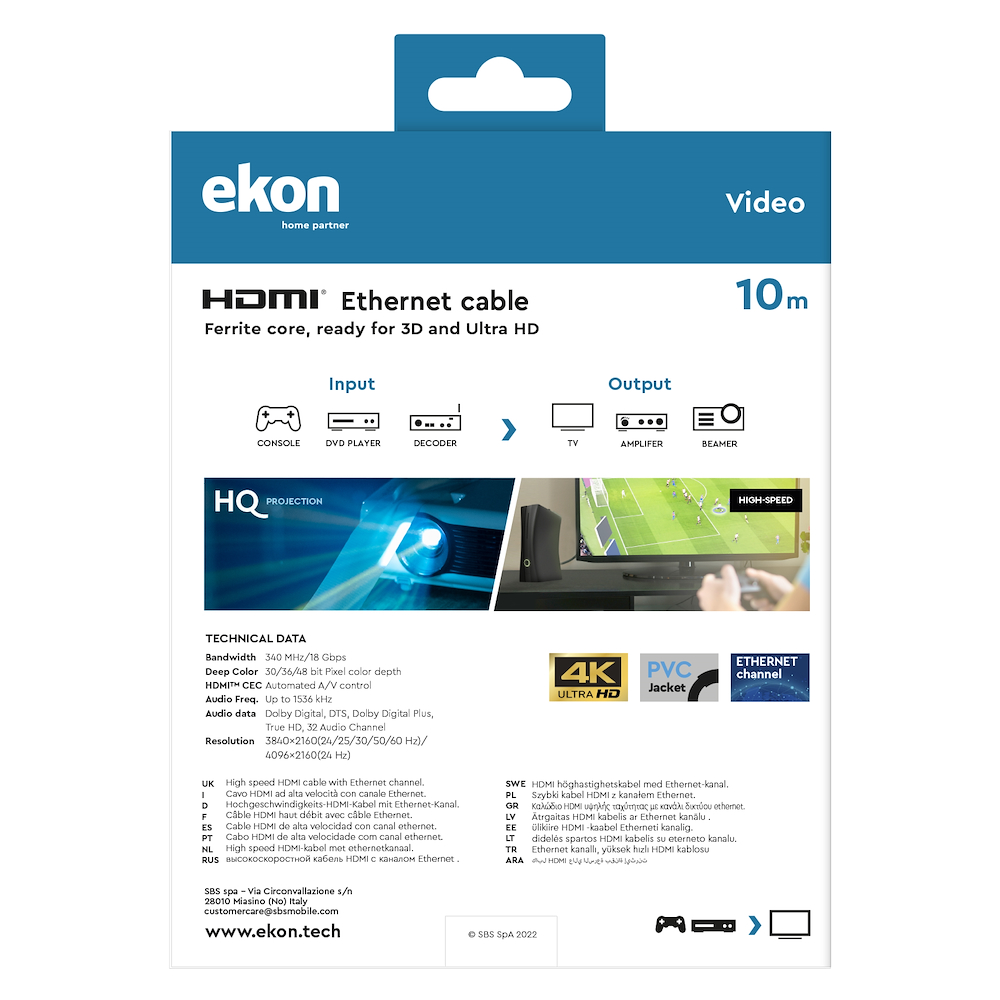 EKON ECVHDMI100MMG - Cavo HDMI 1.4 10 metri con Ethernet