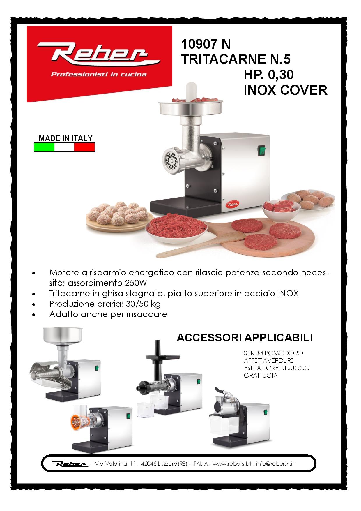 REBER 10907N - Tritacarne elettrico inox N.5