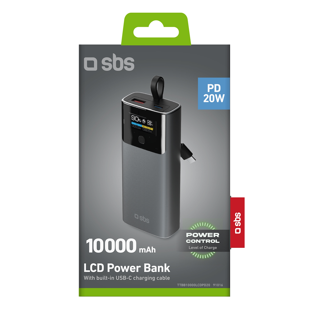 SBS TTBB10000LCDPD20 - Powerbank 10000mAh 2USB Nero