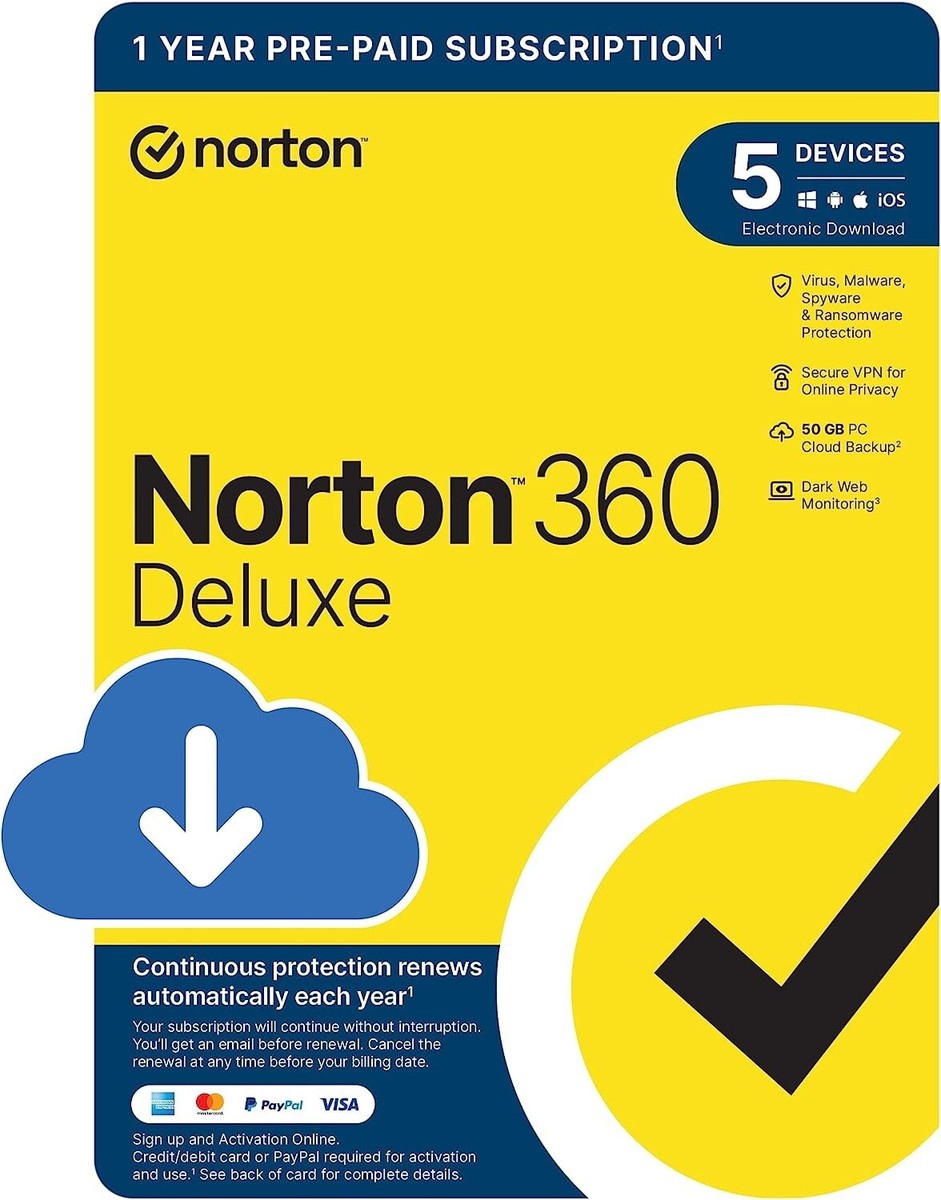 E-PAY 21397695 - Norton 360 Deluxe, für 5 Geräte, 50 GB Cloud‑Speicher, ohne Abonnement