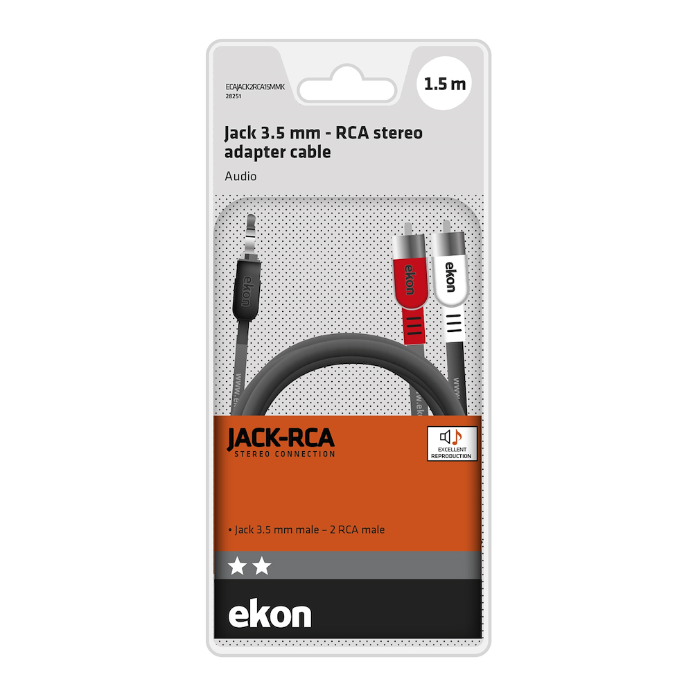 EKON ECAJACK2RCA15MMK - Cavo Audio 3.5mm a 2 RCA 1.5m