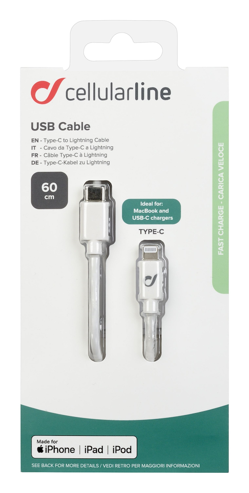 CELLULAR LINE USBDATAC2LMFI60CMW - USB-C auf Lightning Kabel 60CM