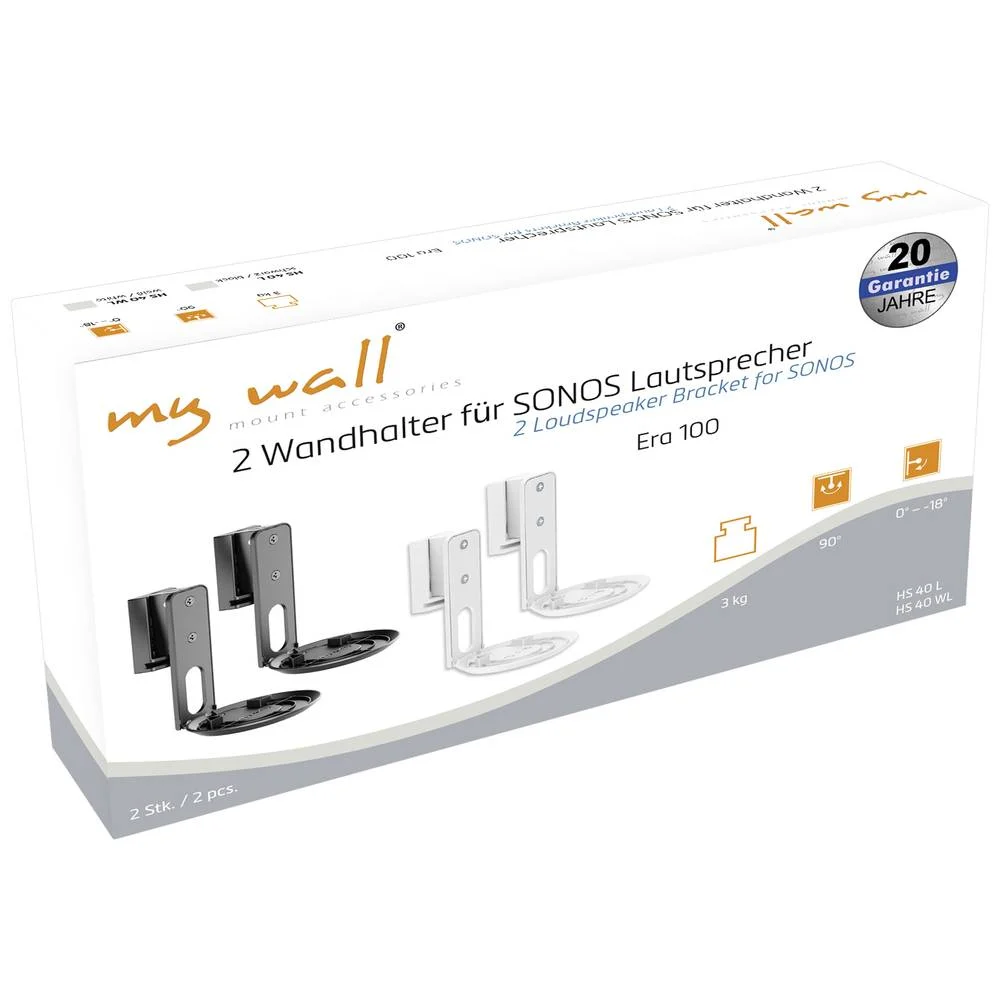 MYWALL X346173 - MyWall HS40W Lautsprecher-Wandhalterung für Sonos Era 100, 2er-Set, weiß