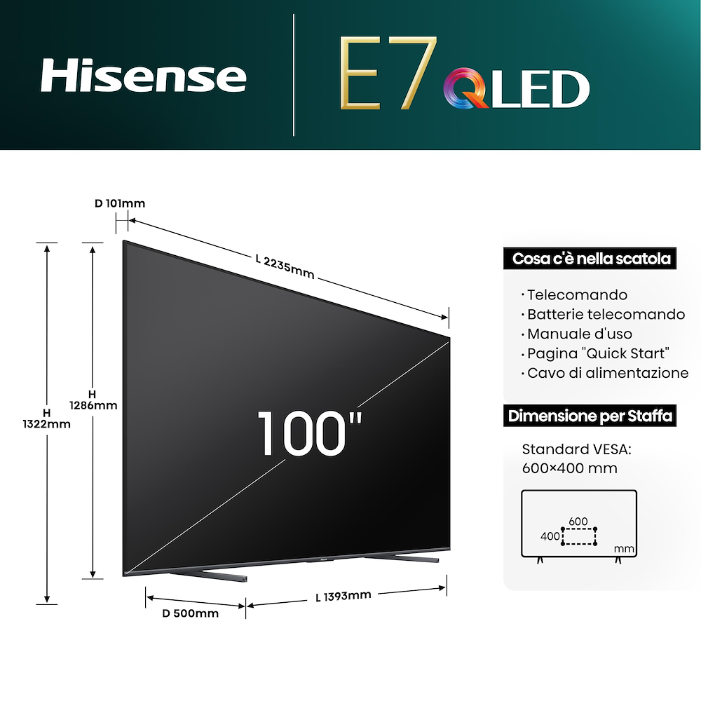 HISENSE 100E7NQ - TV QLED 100" 4K Ultra HD 144Hz