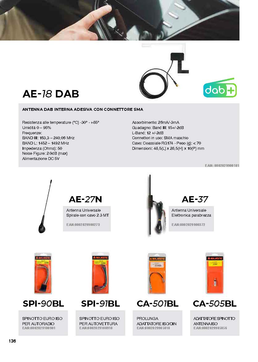 MAJESTIC AE18DAB - Antenna DAB per auto con adesivo
