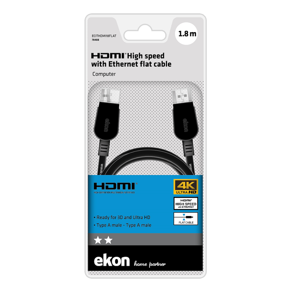 EKON ECITHDMI18FLAT - HDMI-Flachkabel 1,8 Meter MM