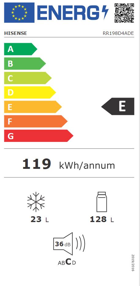 HISENSE RR198D4ADE - Frigorifero monoporta 151L con freezer