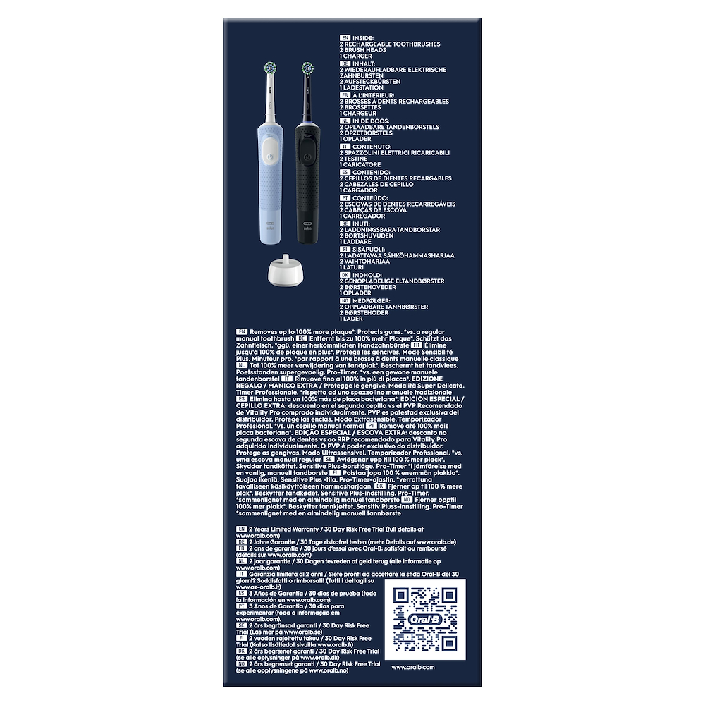 ORAL-B VITALITYPRODUOBLACKBLUE - Oral-B Vitality Pro Duo Spazzolino Elettrico Nero/Blu