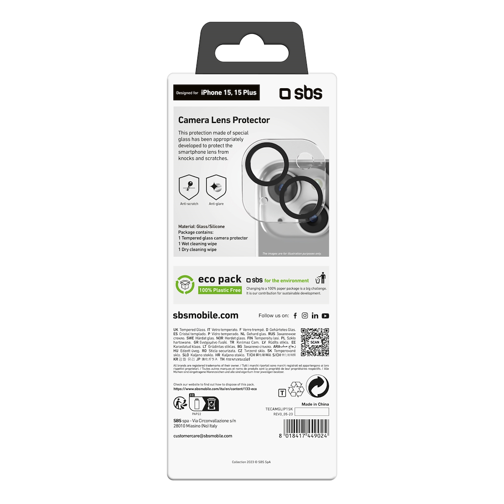 SBS TECAMGLIP15K - Vetro protettivo per fotocamera iPhone 15