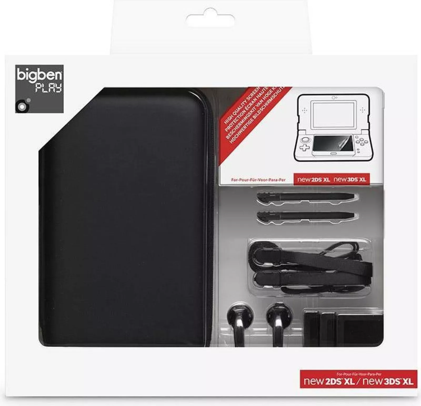 BIGBEN N2DSXLPACK3 - Bigben Zubehörset für Nintendo 2DS XL – Schutzfolien, Reinigungstuch, Tasche, Stylus und Kopfhörer