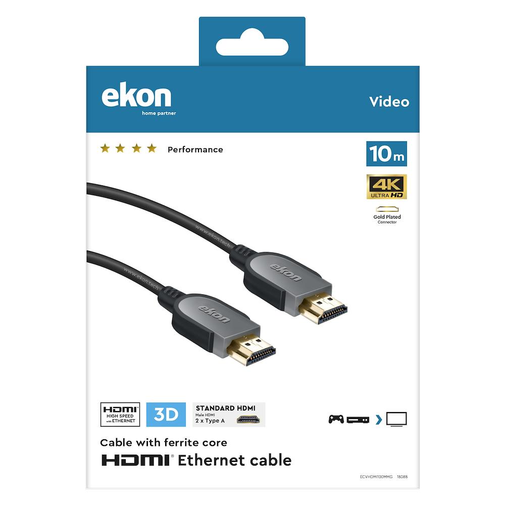EKON ECVHDMI100MMG - Cavo HDMI 1.4 10 metri con Ethernet