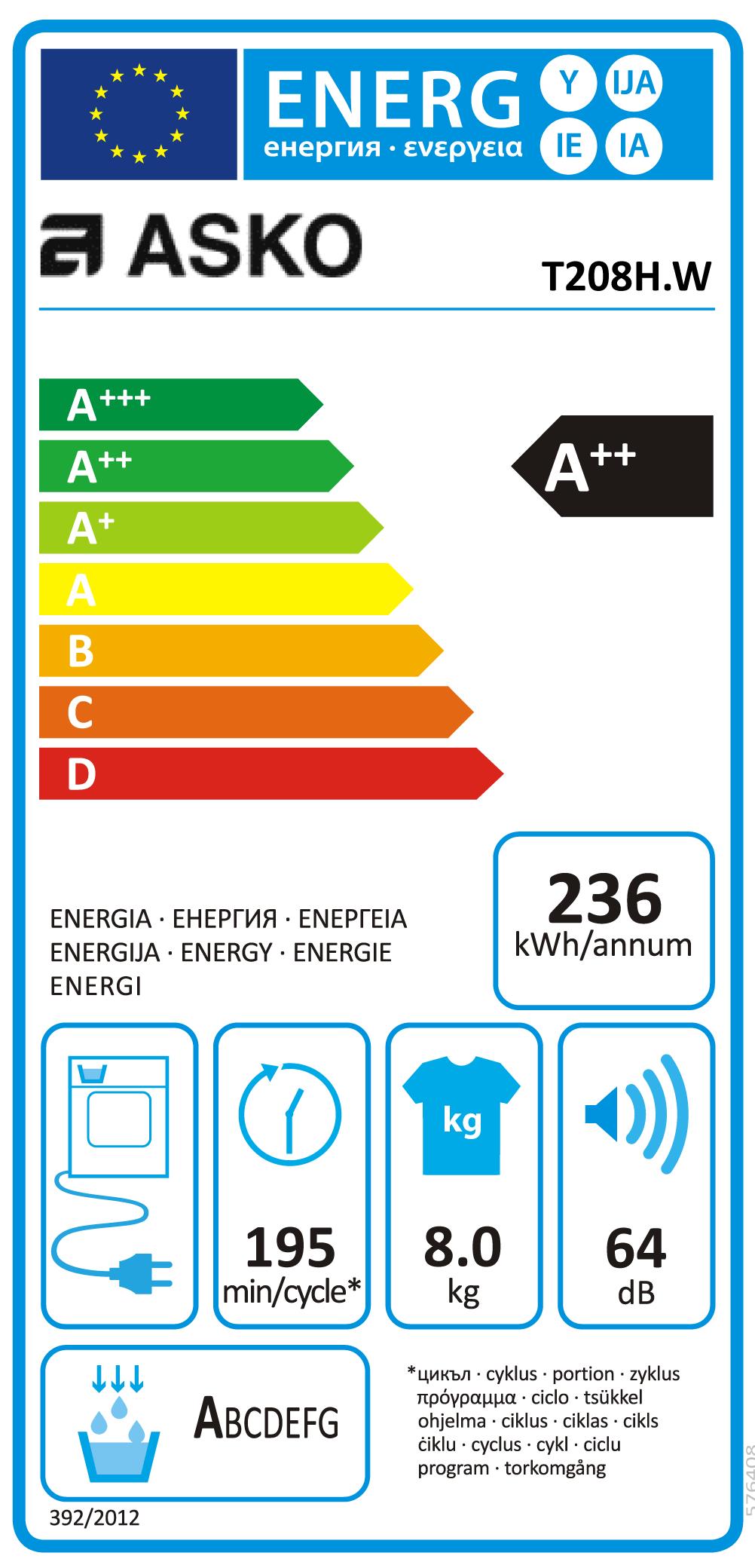 ASKO T208HW - Kondensationstrockner 8 kg Energieklasse A++