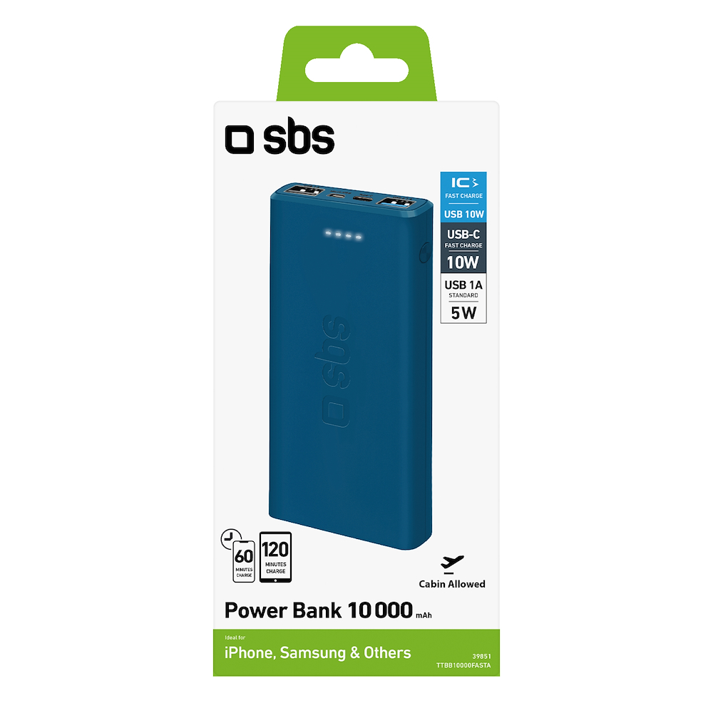 SBS TTBB10000FASTA - Power Bank 10.000mAh Azzurro