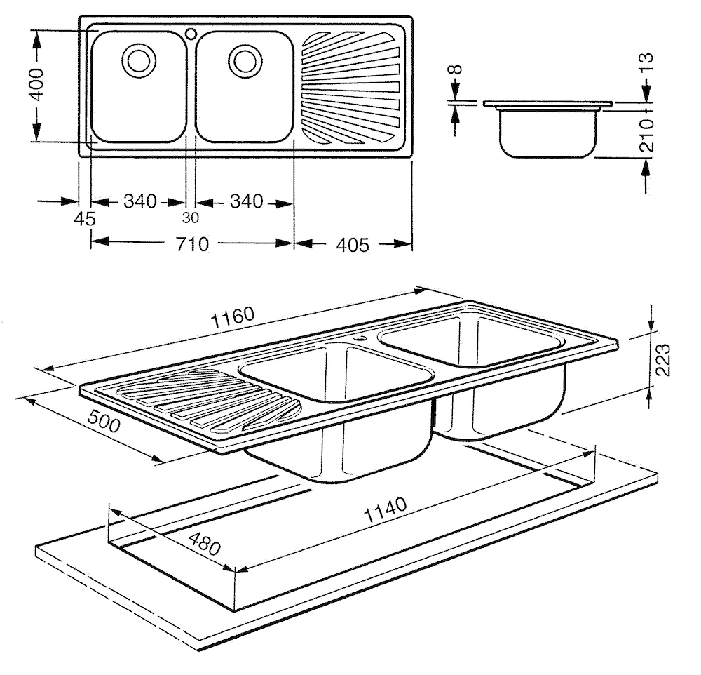 SMEG SP116D - Smeg 116cm Edelstahl-Spülbecken 2 becken