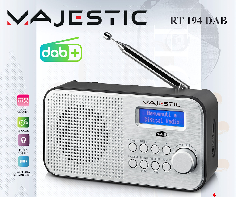 MAJESTIC RT194DAB - Radio sveglia portatile DAB FM
