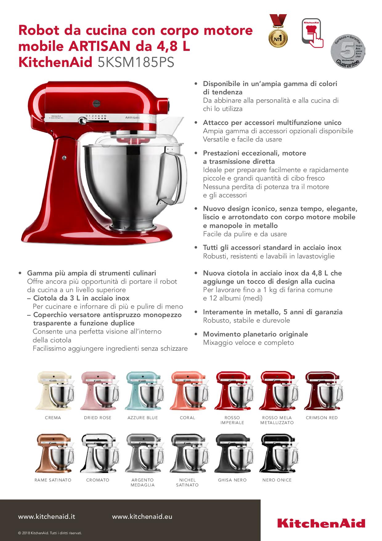 KITCHENAID 5KSM185PSEPP - Planetaria KitchenAid 300W 4.8L Verde Palma