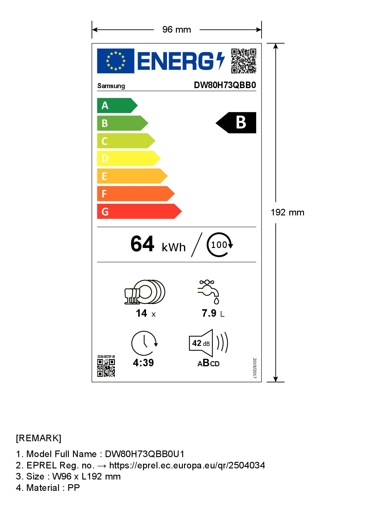 SAMSUNG DW80H73QBB0U1 - Vollintegrierter Geschirrspüler 60 cm