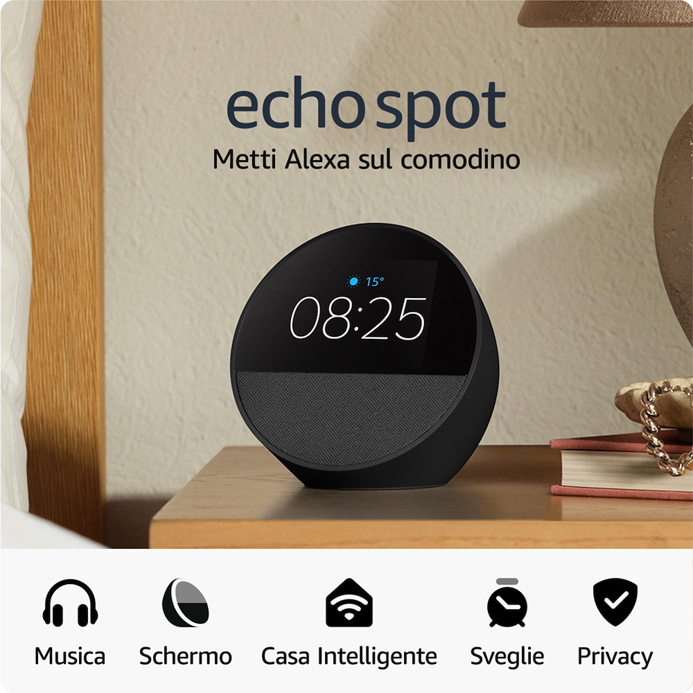 ECHO ECHOSPOT2024BLACK - Amazon Echo Spot 2024 Sveglia Intelligente Nero ECHO ECHOSPOT2024BLACK - Amazon Echo Spot 2024 Sveglia Intelligente Nero