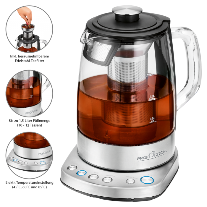 PROFICOOK 501167 PC-WKS1167G - ProfiCook PC-WKS 1167 G Glas-Tee-Wasserkocher mit WLAN-Steuerung