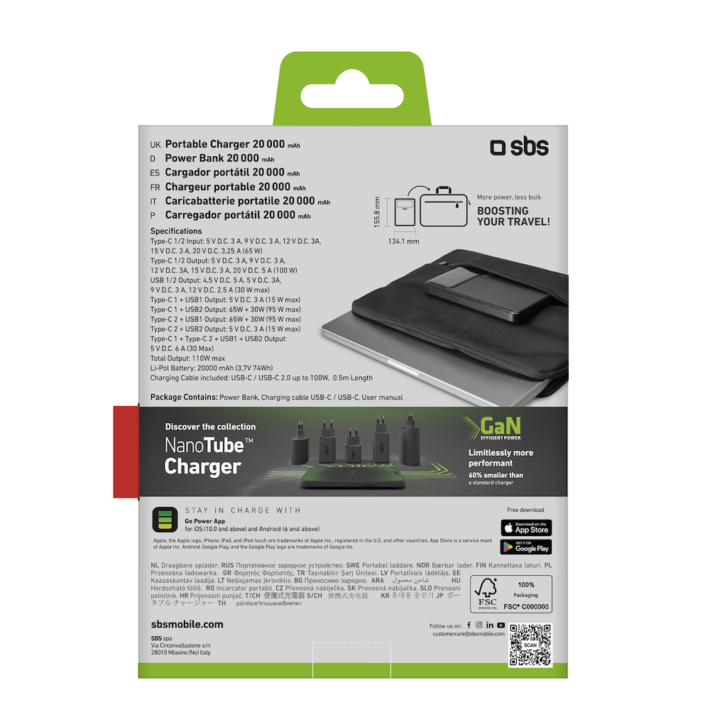 SBS TTBB20000PD100W - Powerbank 20000mAh 100W mit LCD