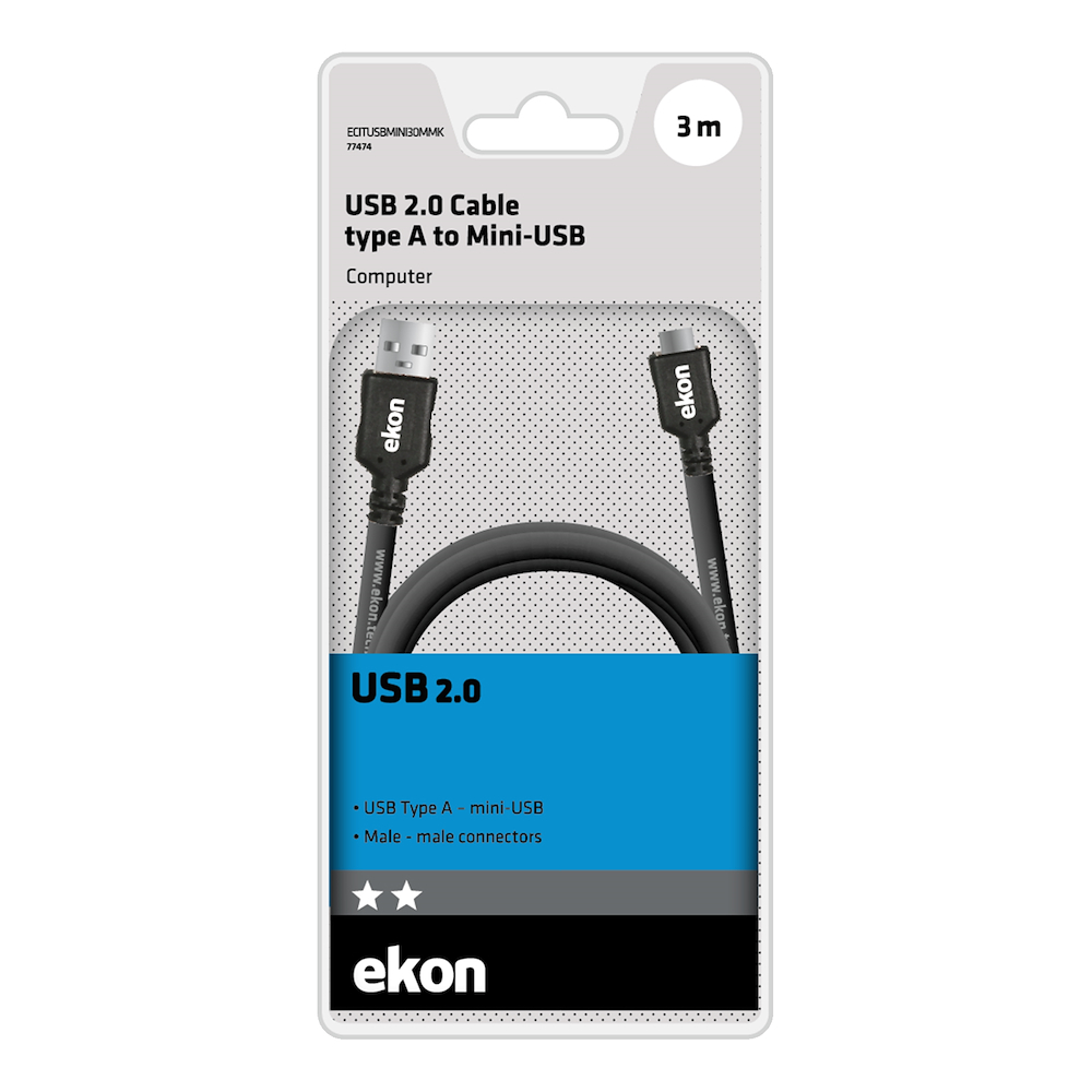 EKON ECITUSBMINI30MMK - Cavo USB A a Mini USB 3m